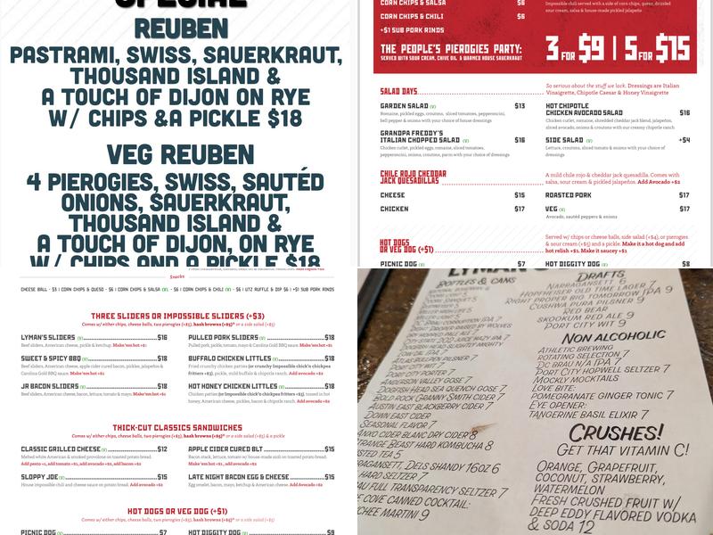 Lyman's Tavern Menu
