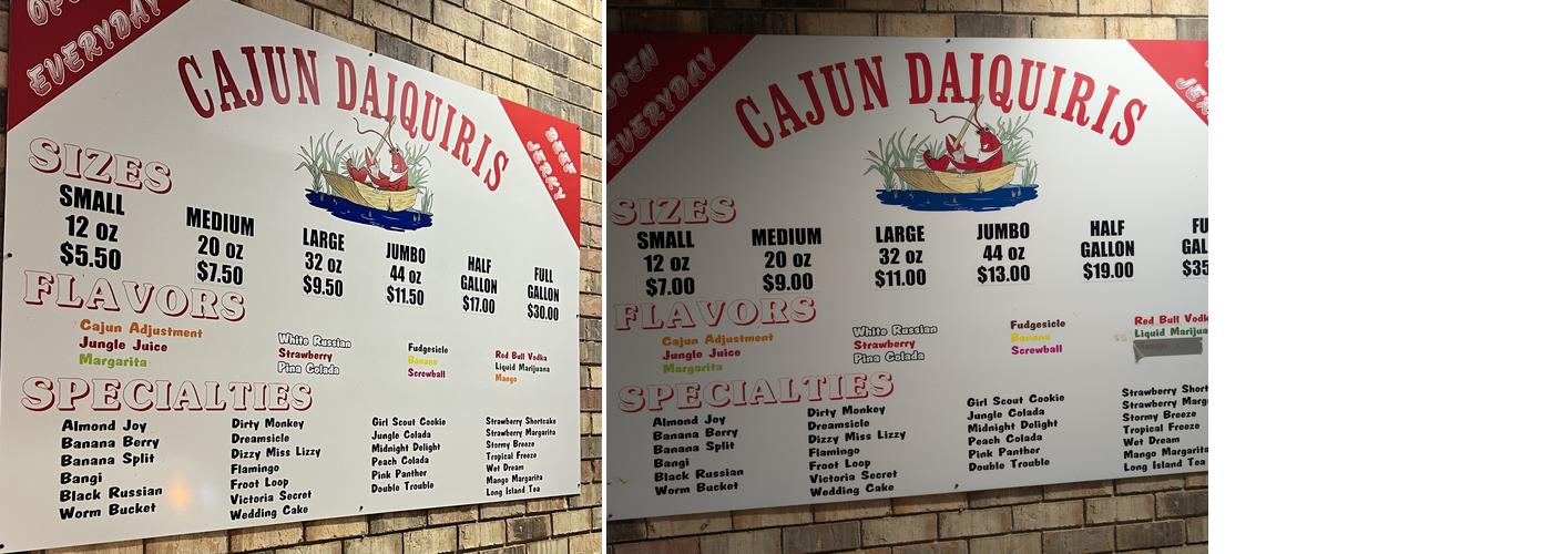 Cajun Daiquiris Menu