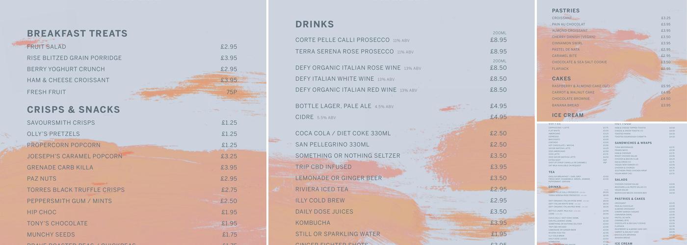 Gallery 1&2 Coffee Bar, Sotheby's Menu