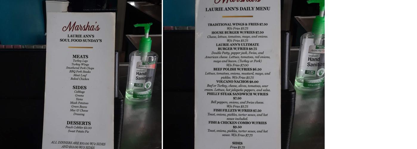Marshas Ltd Menu