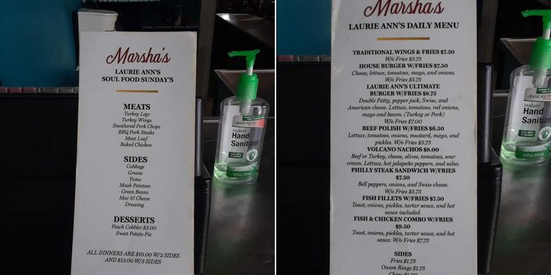 Marshas Ltd Menu