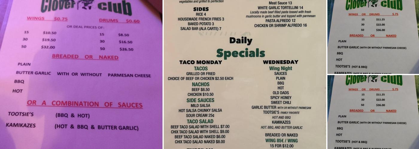 Clover Club Menu