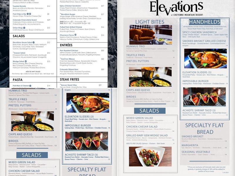 Elevations Bar & Grill Menu