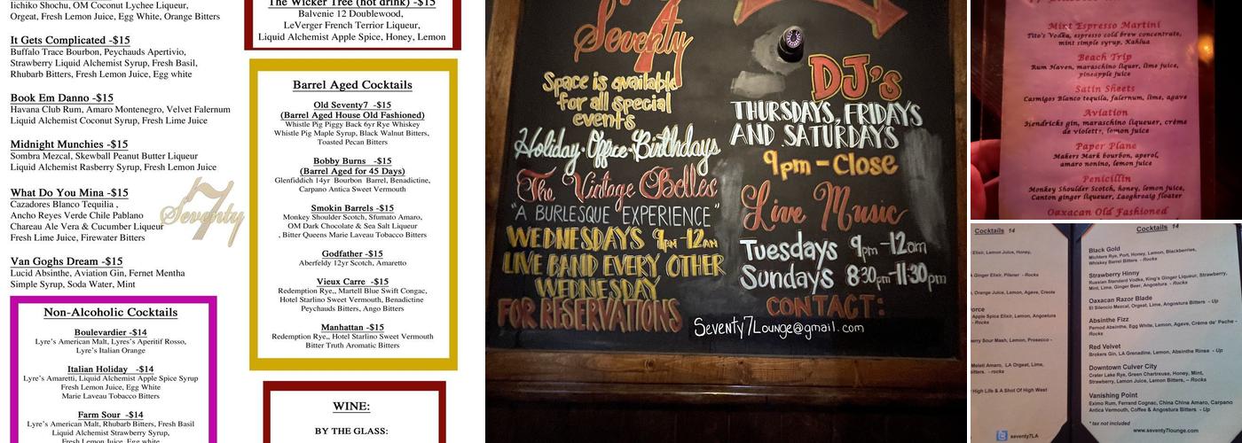 Seventy7 Lounge Menu
