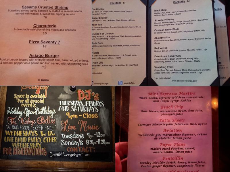 Seventy7 Lounge Menu