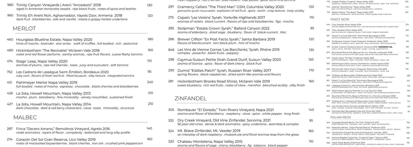 Vibrato Grill Jazz Menu