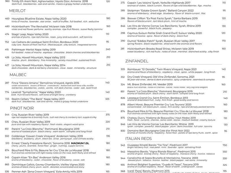 Vibrato Grill Jazz Menu