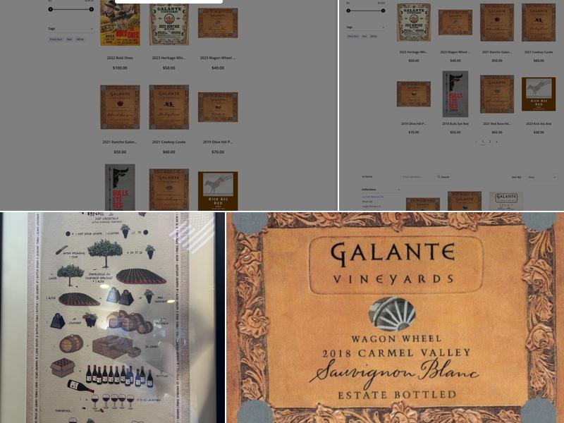 Galante Vineyards Tasting Room Menu