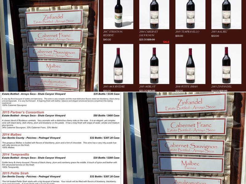 Shale Canyon Wines Menu