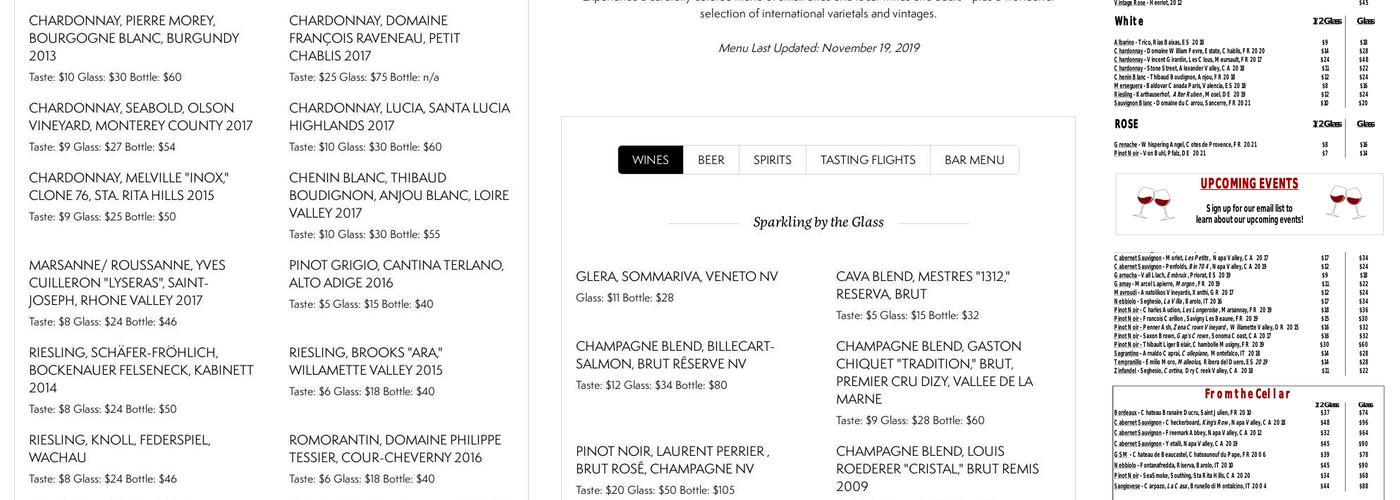 Stave Wine Cellar Menu