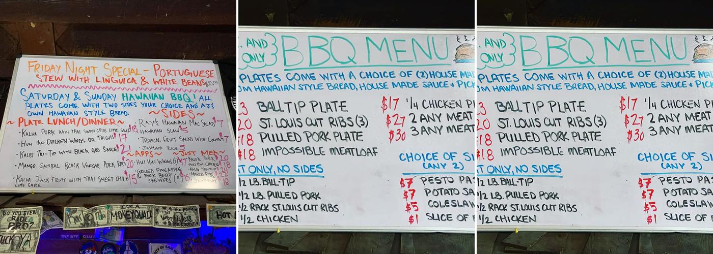 Apple Jack's Bar Menu