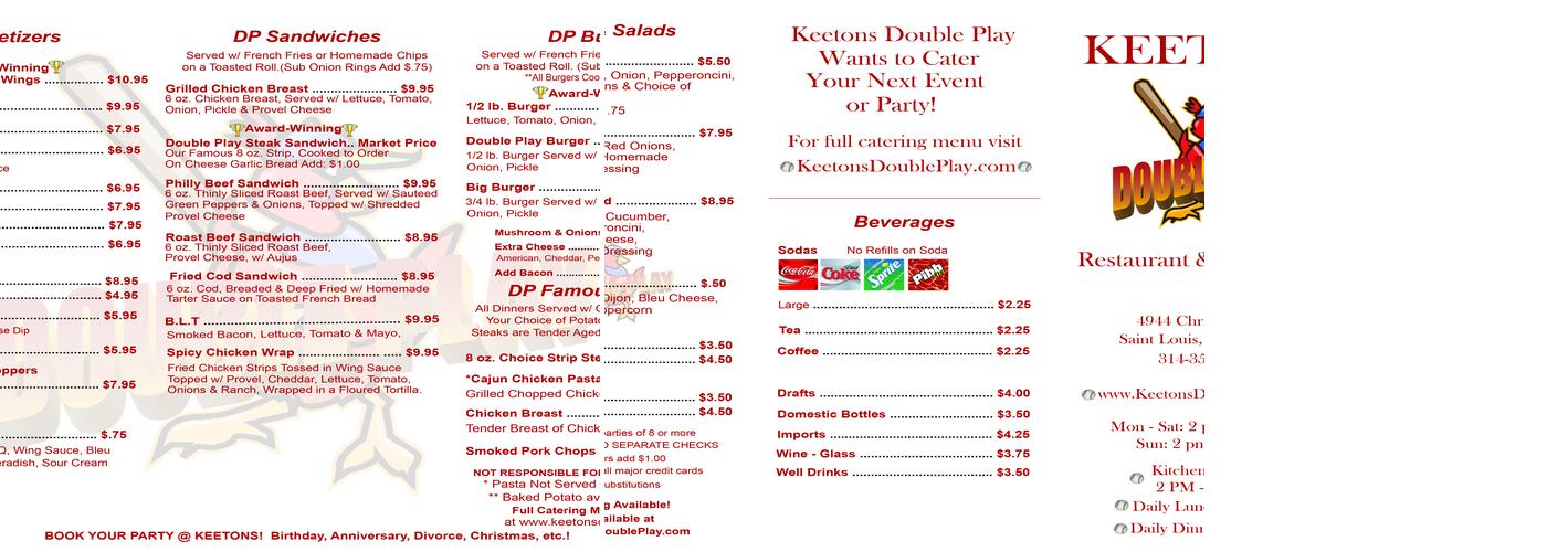 Keetons Double Play Menu