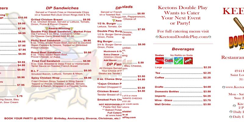 Keetons Double Play Menu