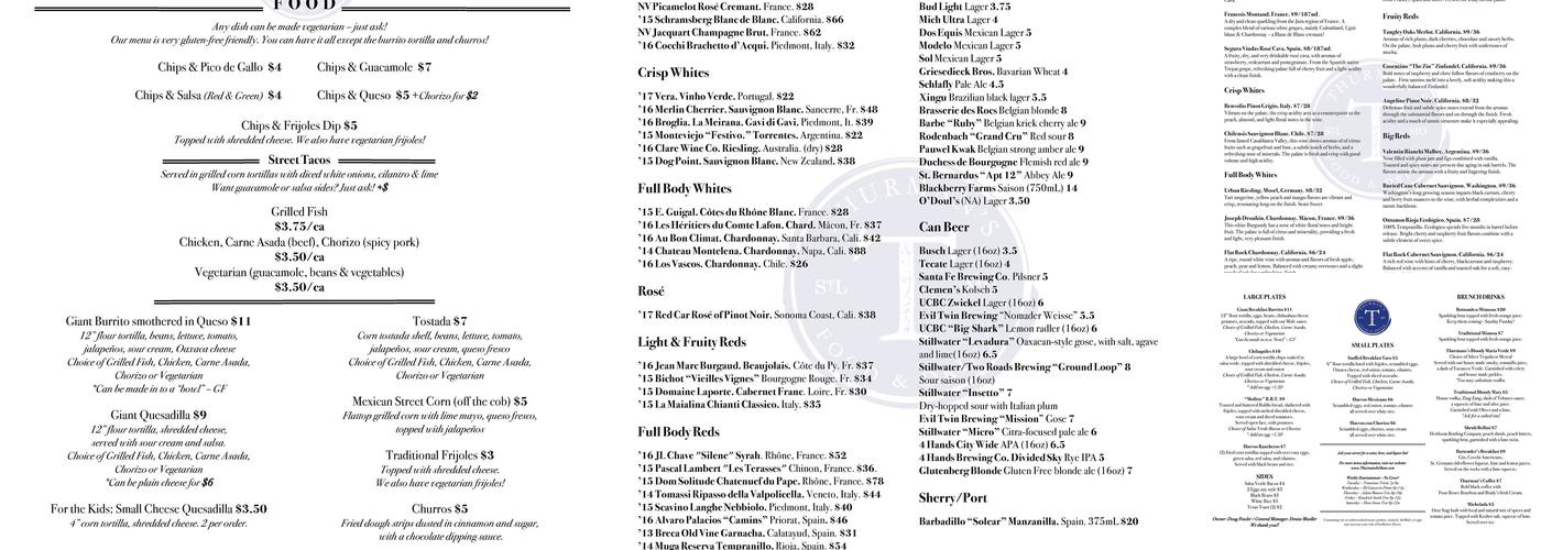 Thurman's in Shaw Menu