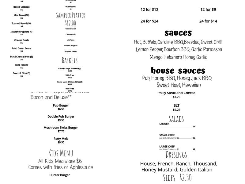 Rocher Pub Menu
