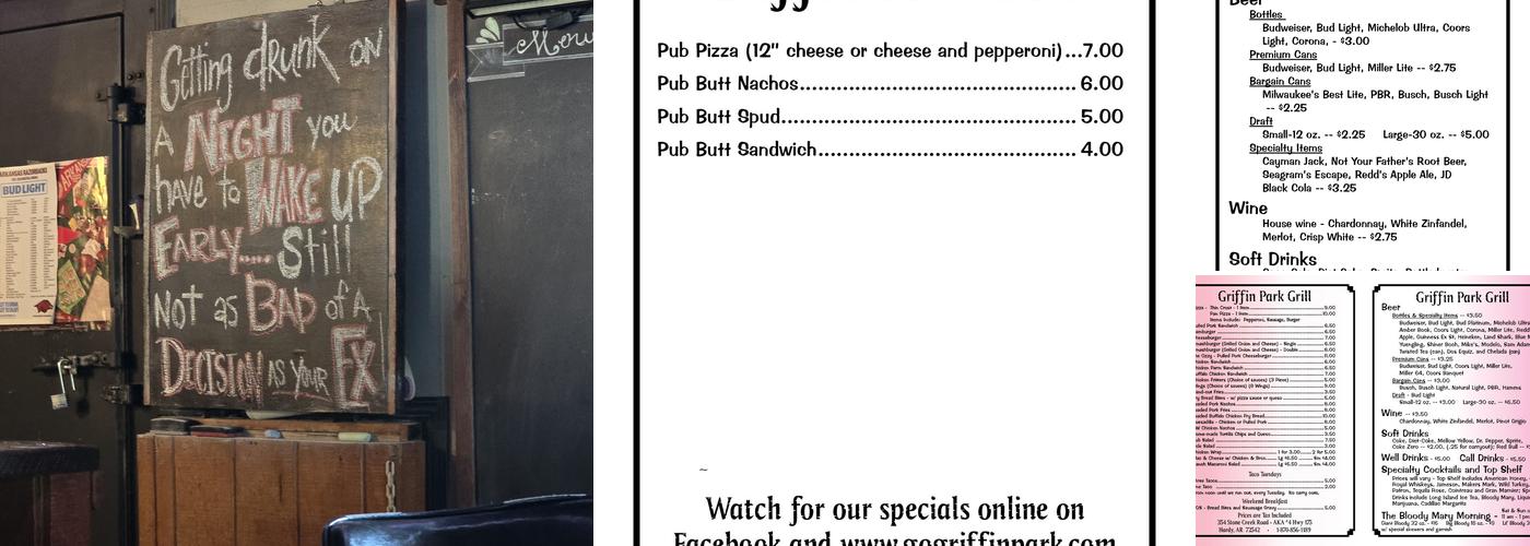 Griffin Park Pub Menu