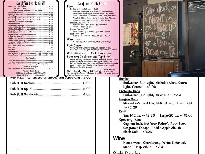 Griffin Park Pub Menu