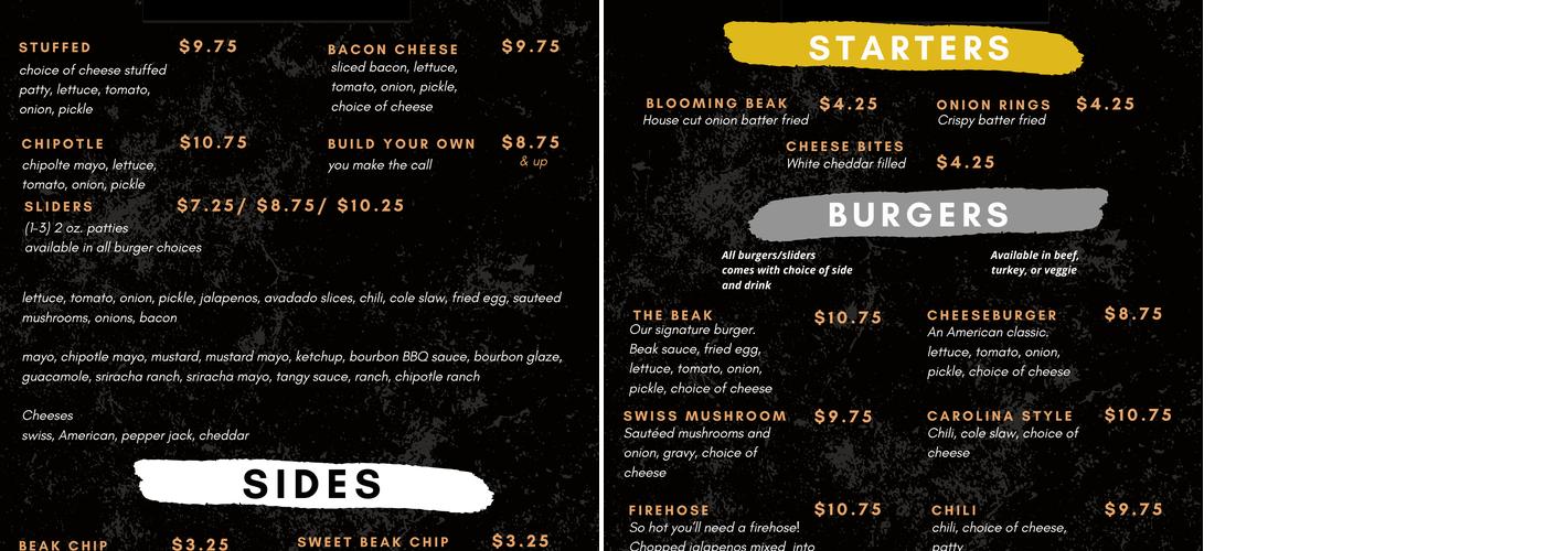 The Beak Menu