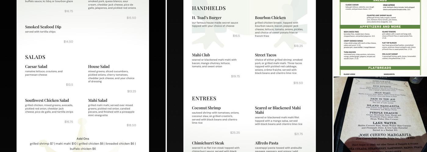 Toad Island Menu