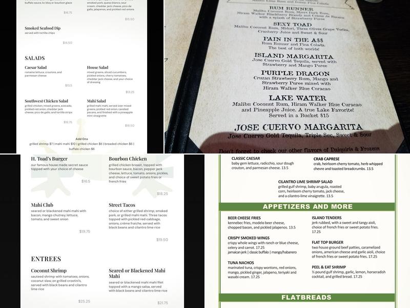 Toad Island Menu