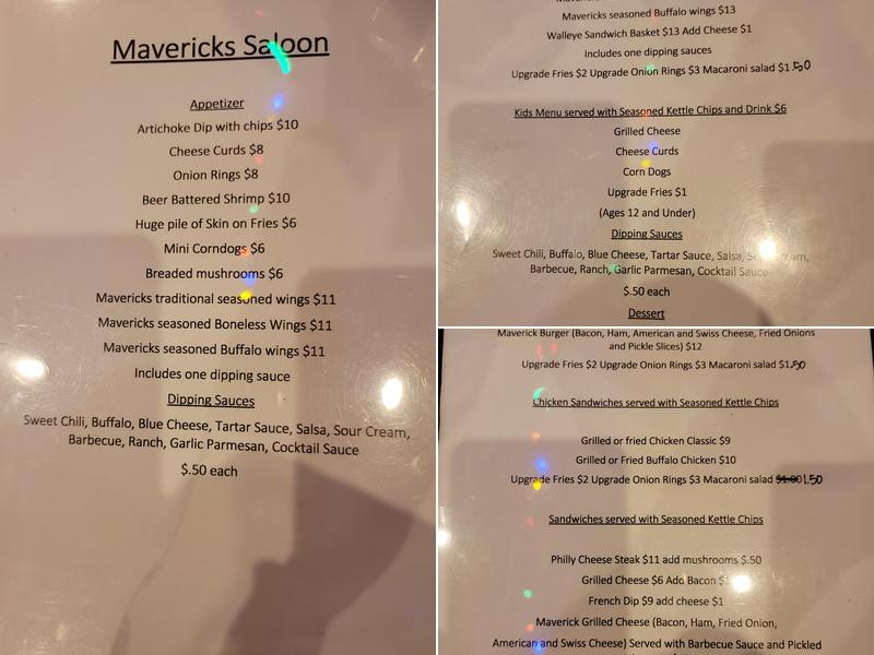 Maverick’s Saloon Bar and Grill Menu