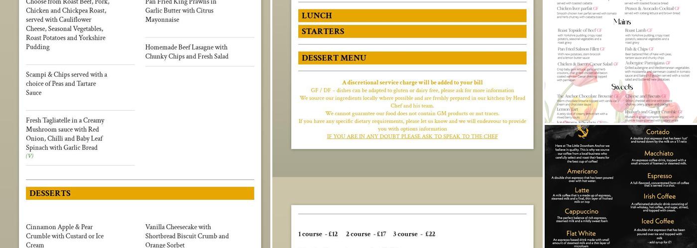 The Little Downham Anchor Menu