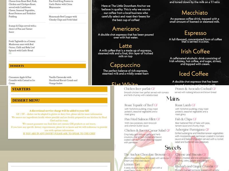 The Little Downham Anchor Menu