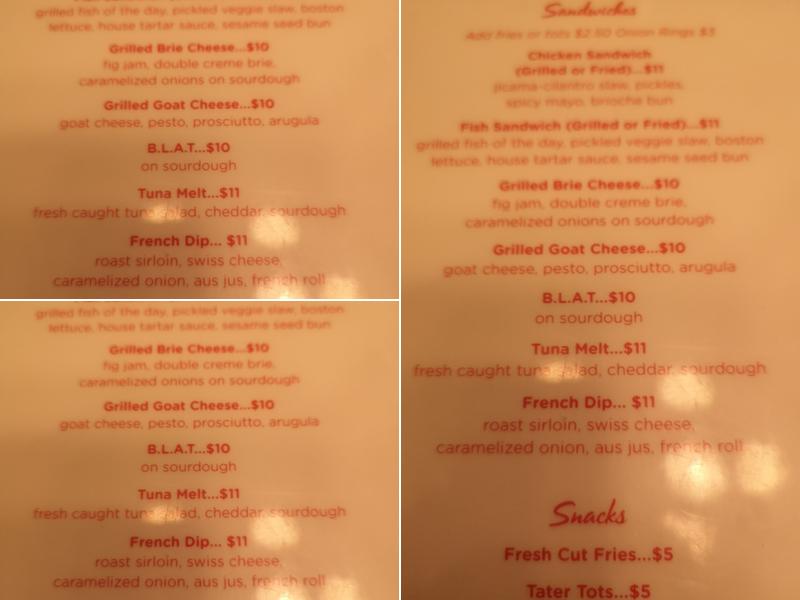 Catalina Lounge Menu