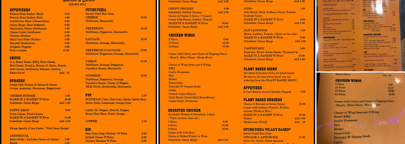 Swan River Red Eye Saloon and Eatery Menu