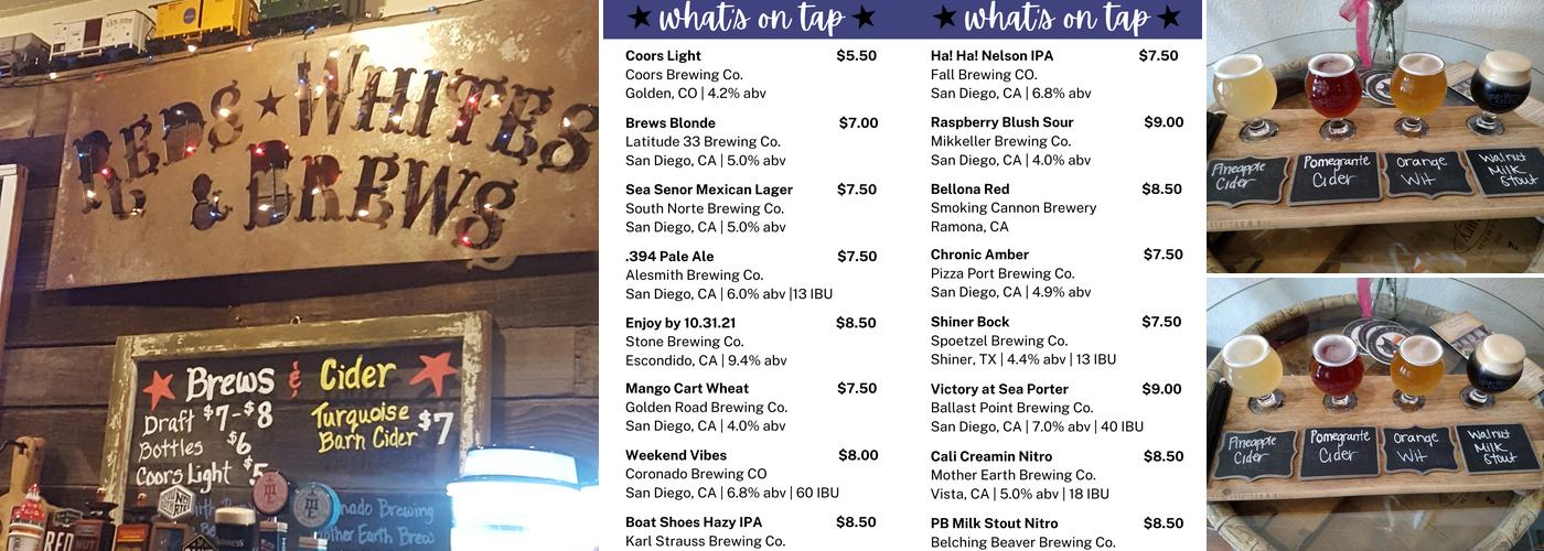 Reds Whites and Brews Menu