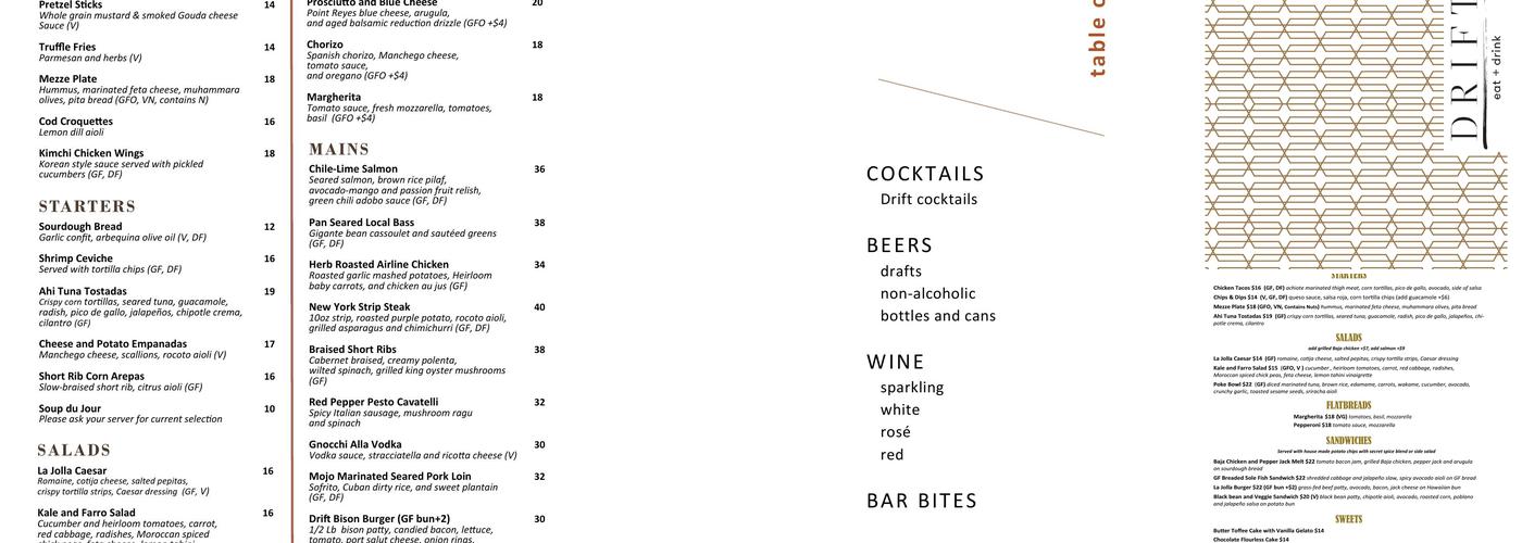 Drift La Jolla Menu