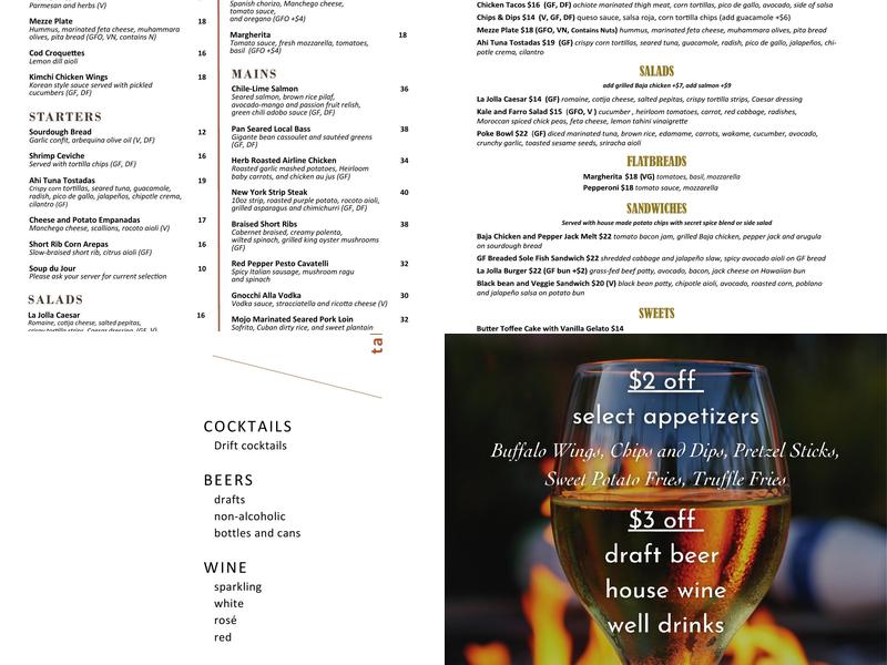 Drift La Jolla Menu