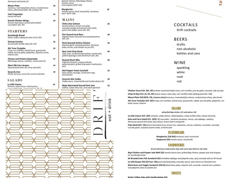 Drift La Jolla Menu
