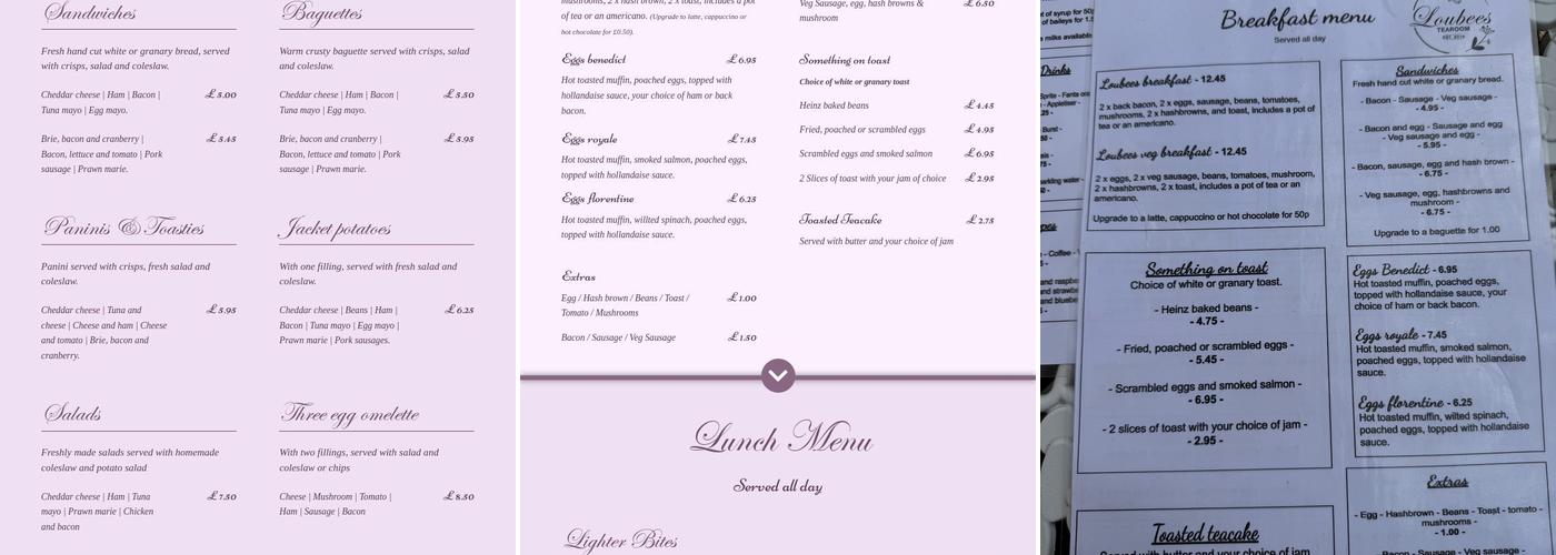 Loubees Tearoom Menu
