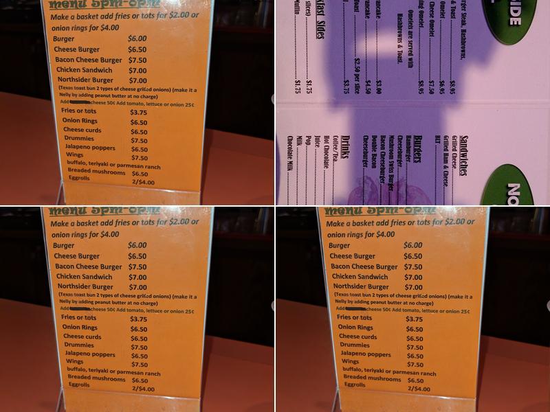 Northside Bar Menu