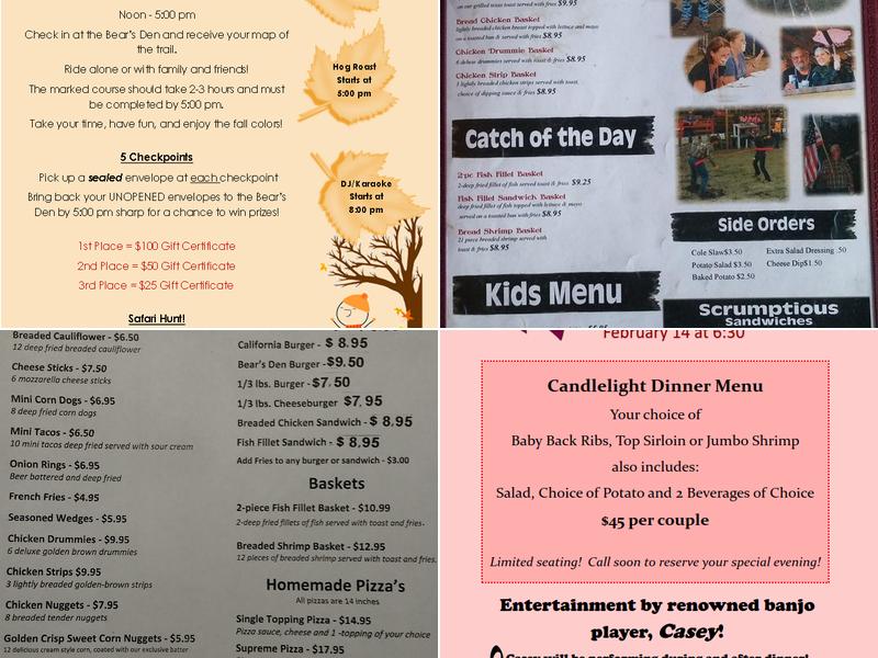 Bears Den Menu