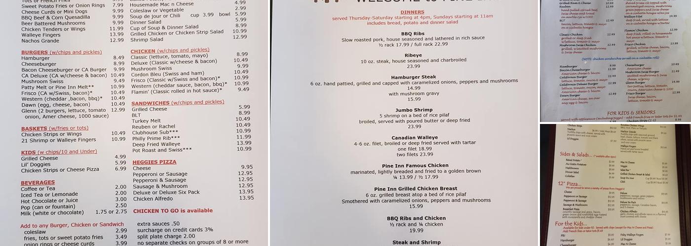 Pine Inn Menu