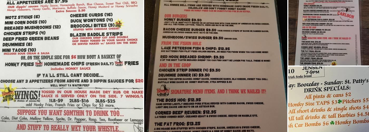 Honky's Menu