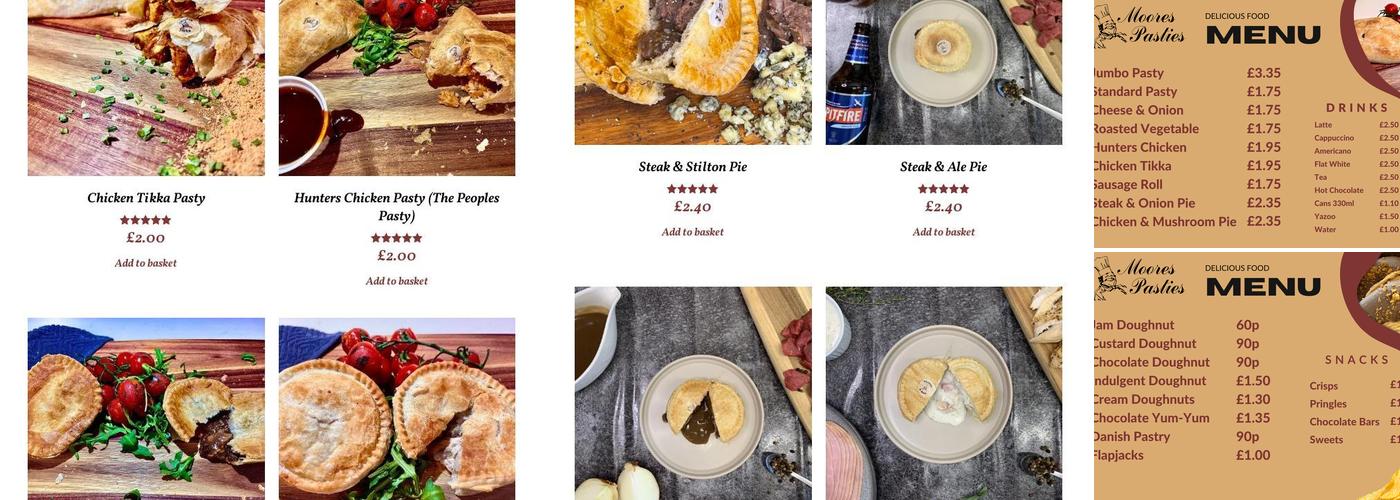 Moores Pasties & Pies Menu