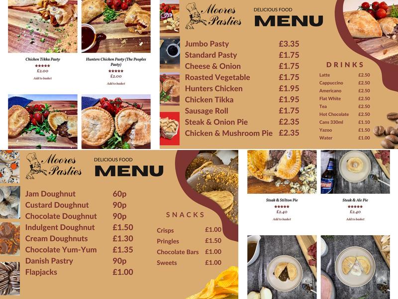 Moores Pasties & Pies Menu