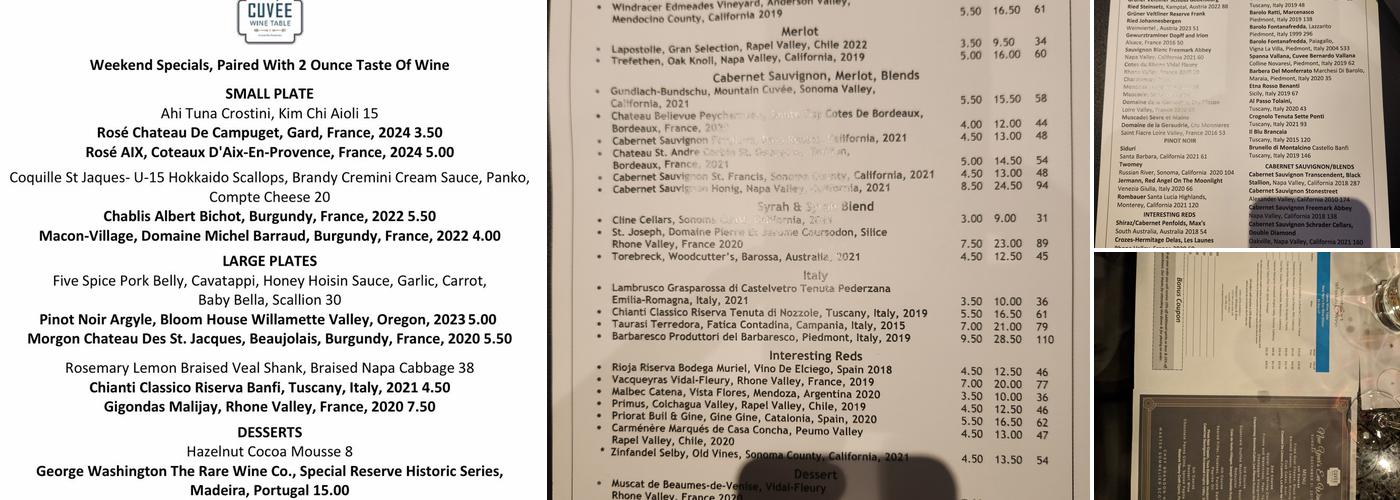 Cuvée Wine Table Menu