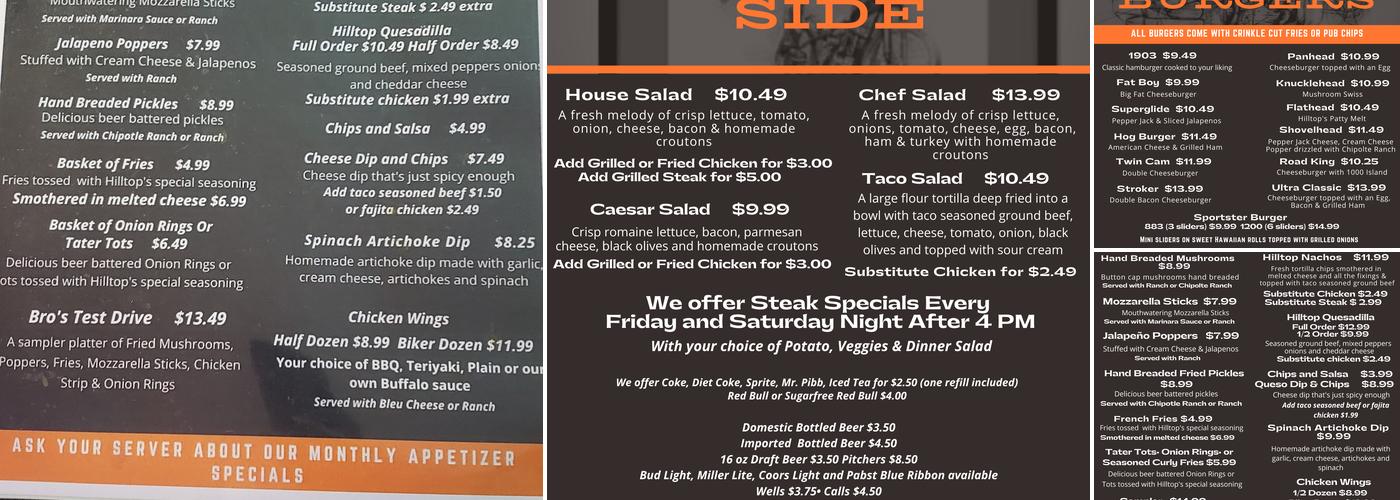 Hilltop Bar & Grill Menu