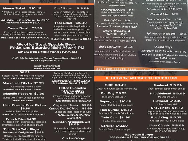 Hilltop Bar & Grill Menu
