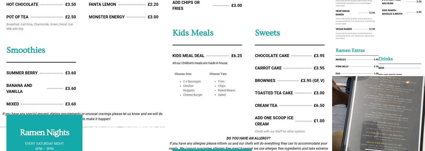 Cafe Strand Falmouth Menu