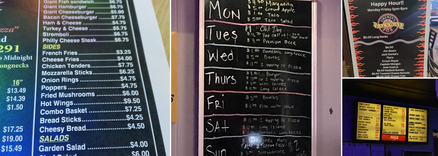 Raceway Pub Menu
