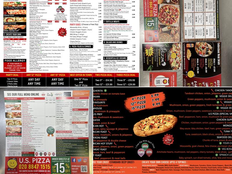 U.S. Pizza Menu
