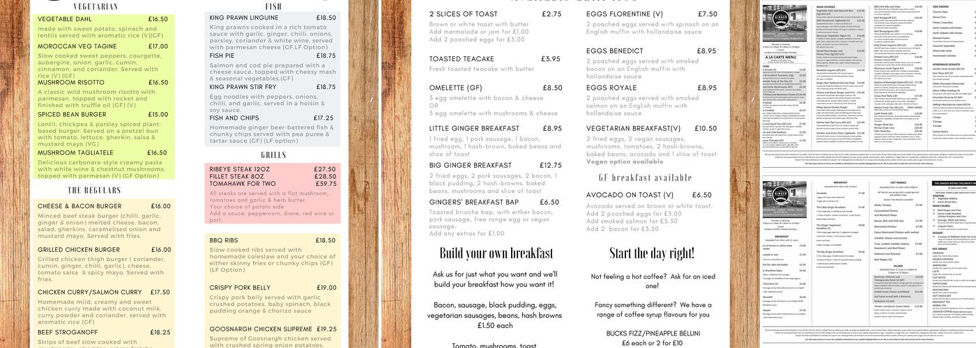 The Ginger Bistro Menu