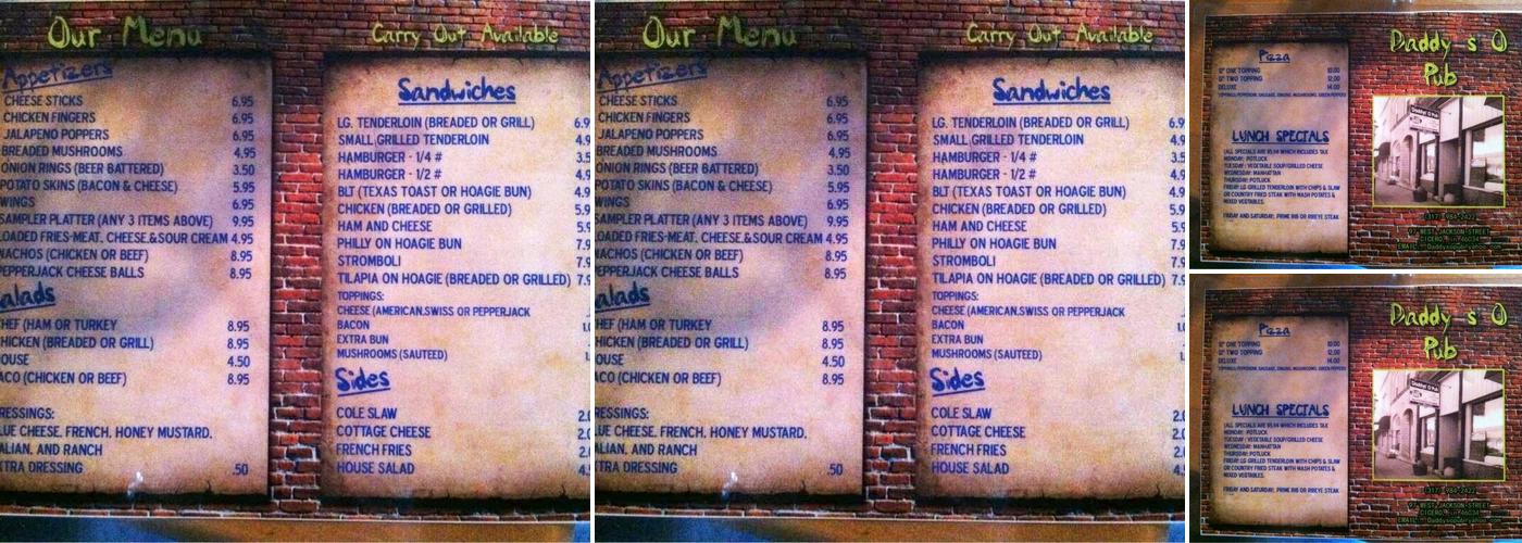 Daddy's O Pub Menu