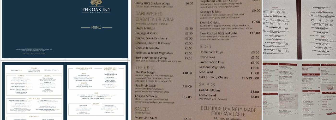The Oak Inn Menu