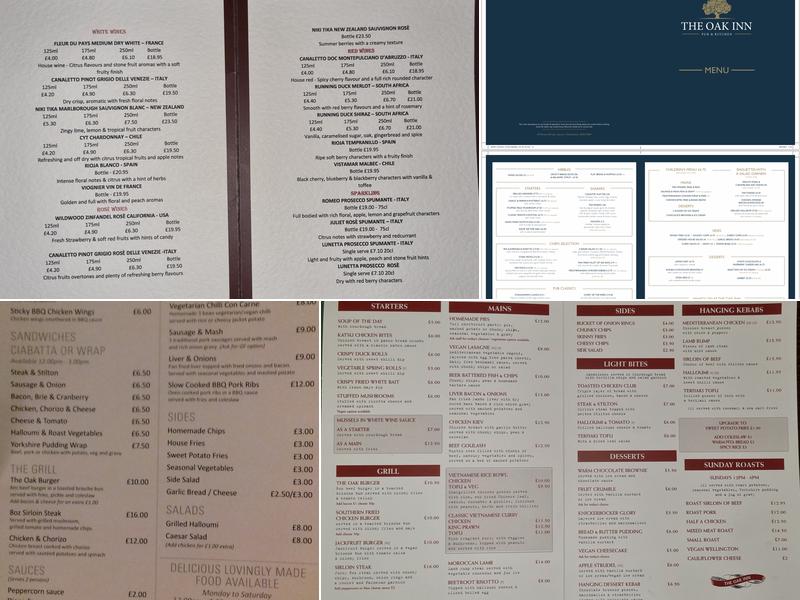 The Oak Inn Menu